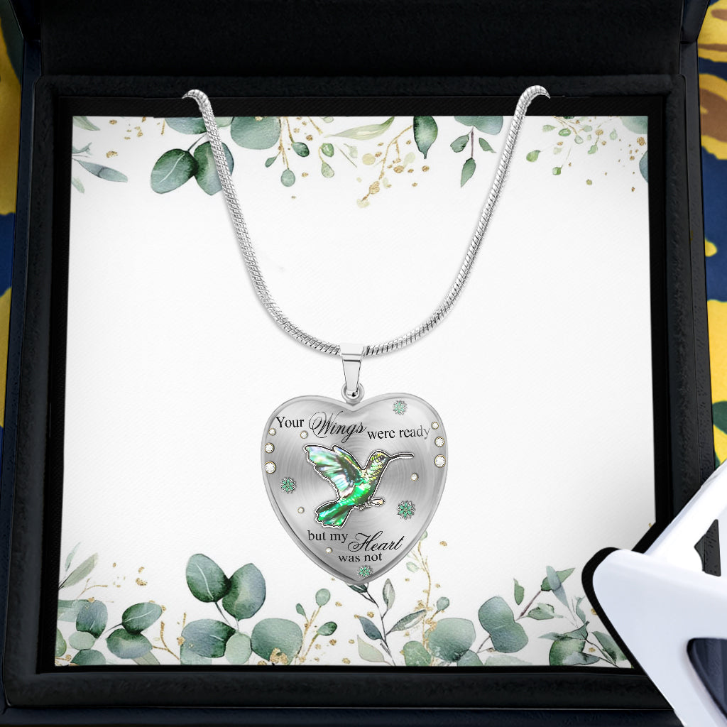 Your Wings Were Ready But My Heart Was Not - Personalized Memorial Heart Pendant Necklace