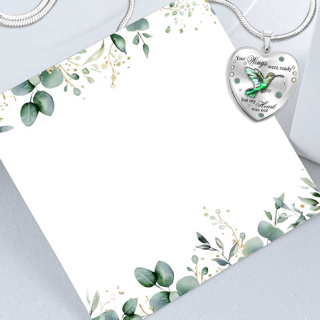 Your Wings Were Ready But My Heart Was Not - Personalized Memorial Heart Pendant Necklace
