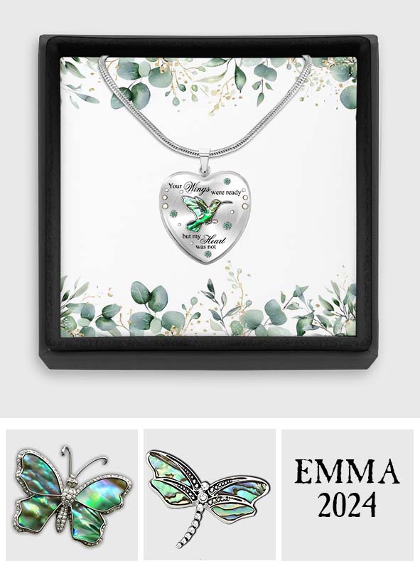 Your Wings Were Ready But My Heart Was Not - Personalized Memorial Heart Pendant Necklace