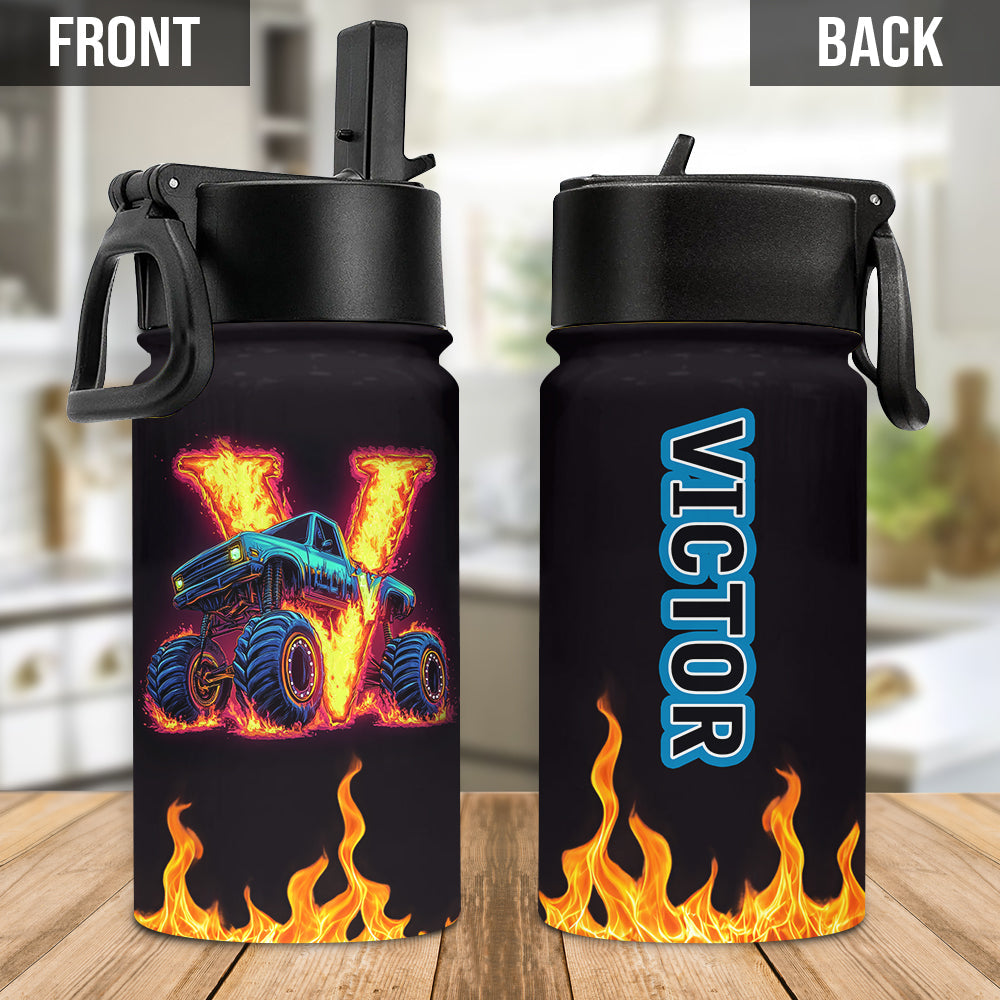 Coole Wasserflasche mit Monstertruck-Motiv für Jungen – Personalisierte Wasserflasche für Kinder
