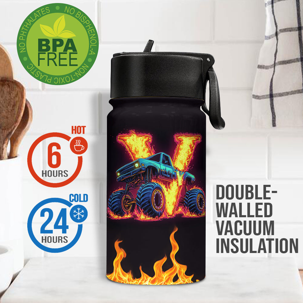 Coole Wasserflasche mit Monstertruck-Motiv für Jungen – Personalisierte Wasserflasche für Kinder