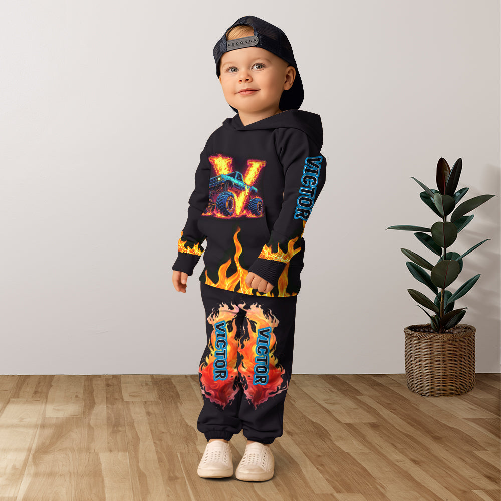 Cooles Monster-Truck-Outfit für Jungen – personalisierter Kinder-Hoodie und Kinder-Jogginghose