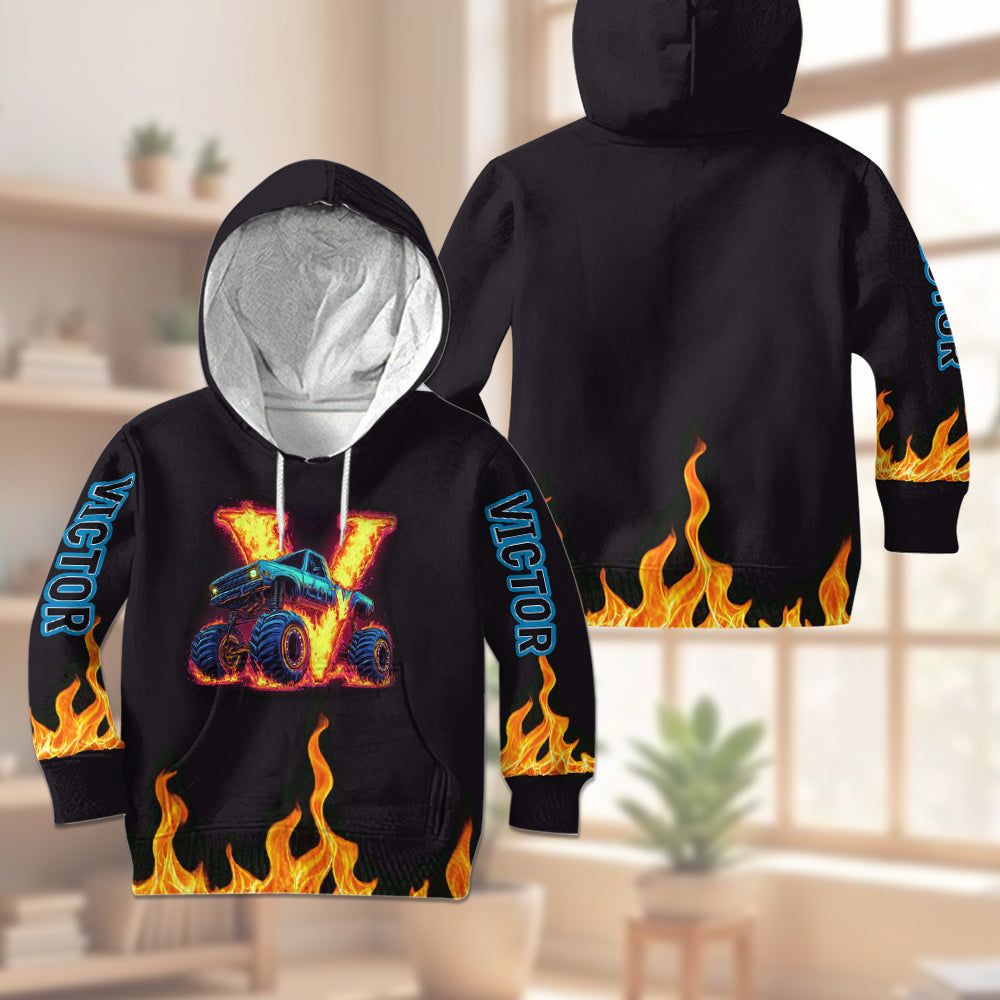 Cooles Monster-Truck-Outfit für Jungen – personalisierter Kinder-Hoodie und Kinder-Jogginghose
