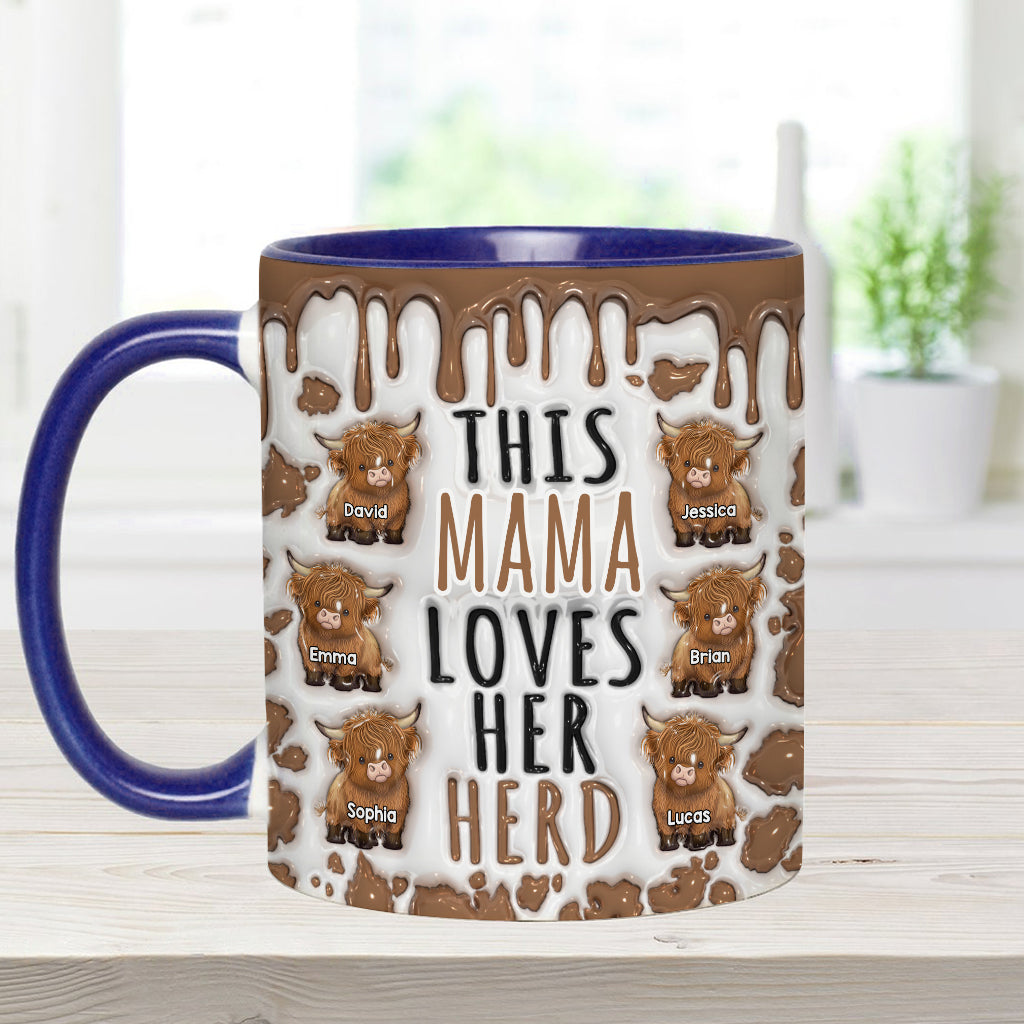 Diese Mama liebt ihre Herde – personalisierte Tasse mit Hochlandrind-Motiv