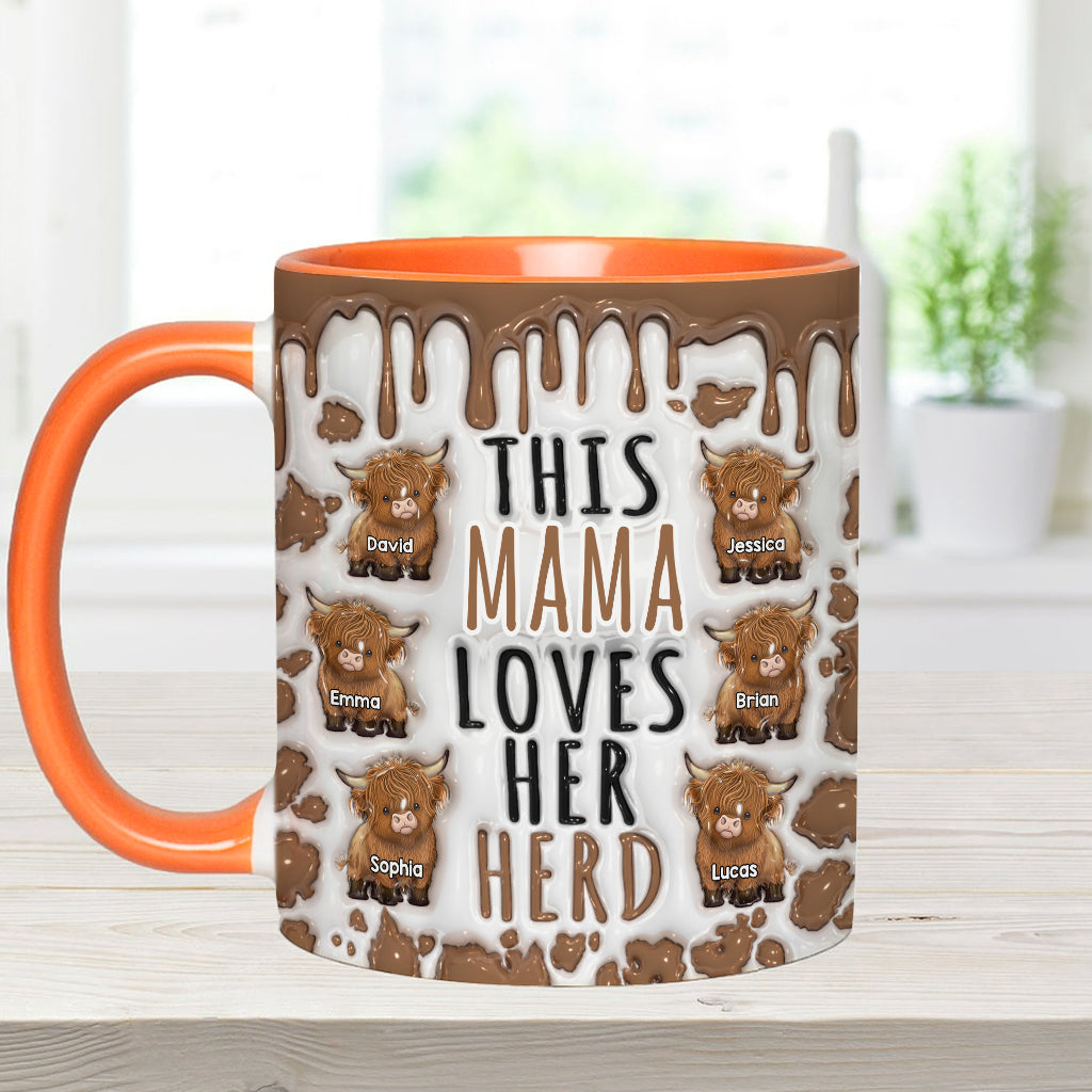 Diese Mama liebt ihre Herde – personalisierte Tasse mit Hochlandrind-Motiv