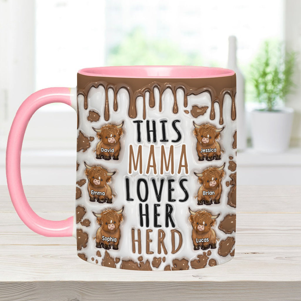 Diese Mama liebt ihre Herde – personalisierte Tasse mit Hochlandrind-Motiv