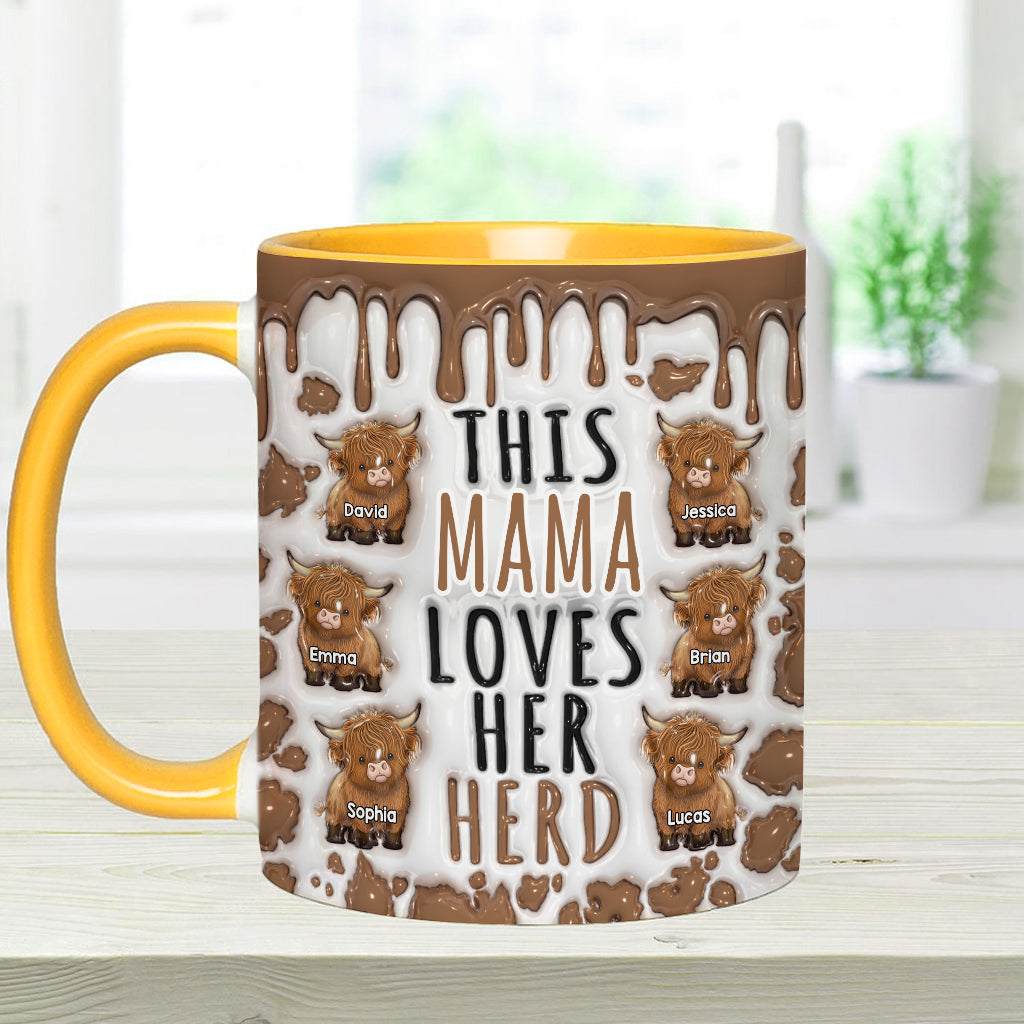 Diese Mama liebt ihre Herde – personalisierte Tasse mit Hochlandrind-Motiv
