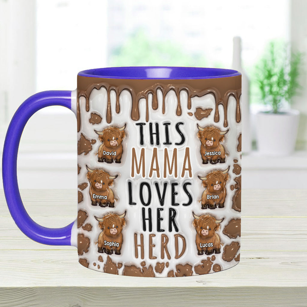 Diese Mama liebt ihre Herde – personalisierte Tasse mit Hochlandrind-Motiv