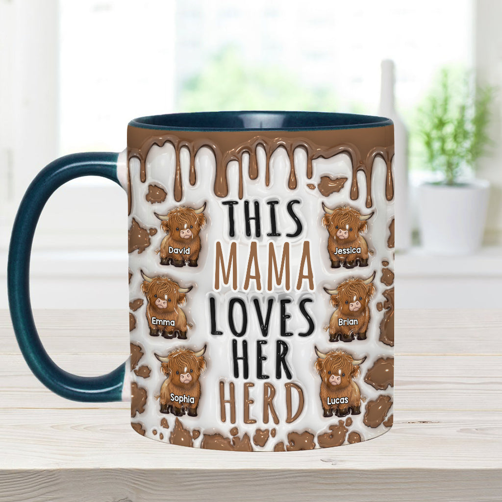 Diese Mama liebt ihre Herde – personalisierte Tasse mit Hochlandrind-Motiv