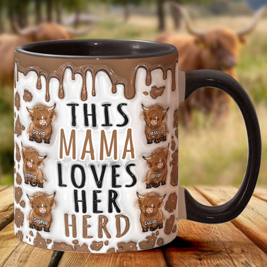 Diese Mama liebt ihre Herde – personalisierte Tasse mit Hochlandrind-Motiv