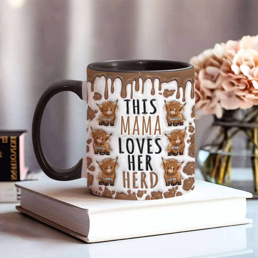 Diese Mama liebt ihre Herde – personalisierte Tasse mit Hochlandrind-Motiv