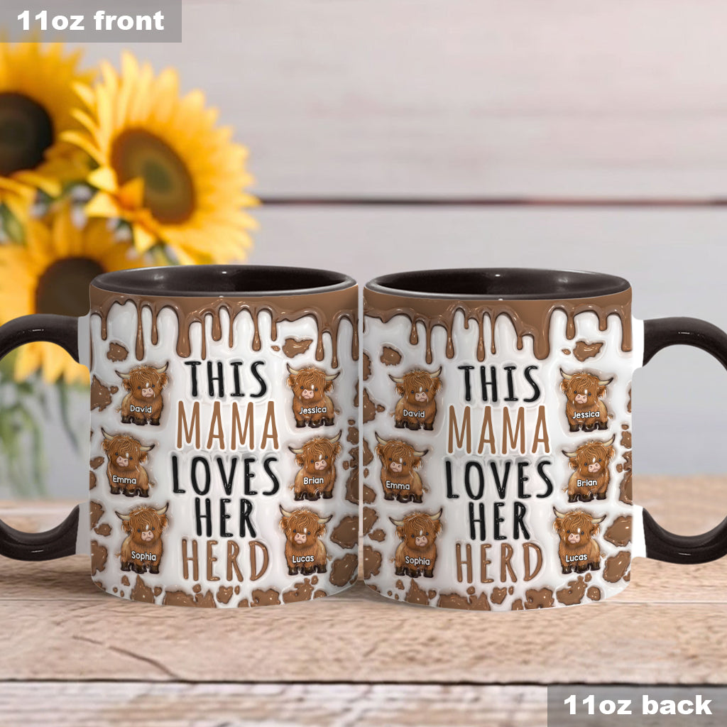 Diese Mama liebt ihre Herde – personalisierte Tasse mit Hochlandrind-Motiv