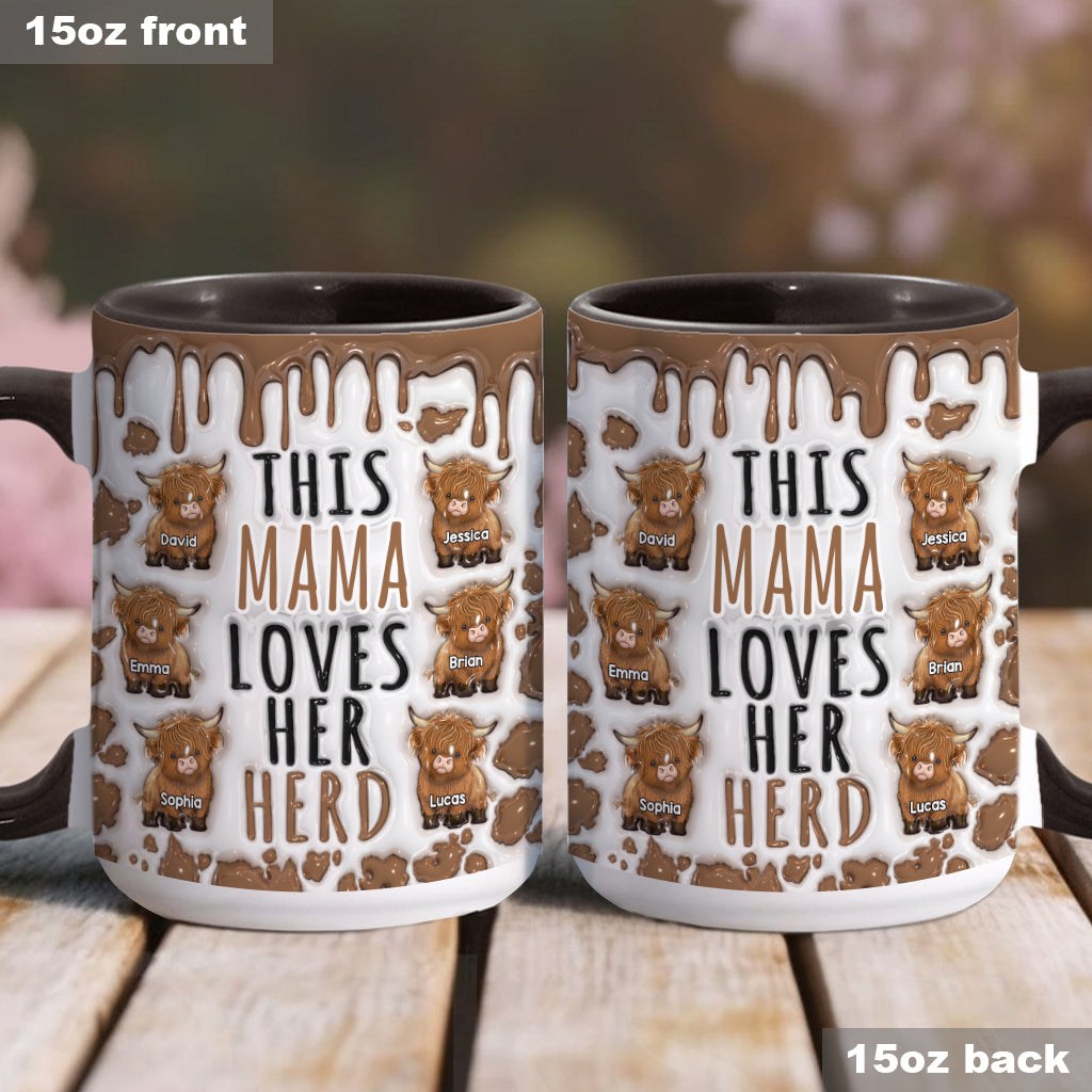 Diese Mama liebt ihre Herde – personalisierte Tasse mit Hochlandrind-Motiv