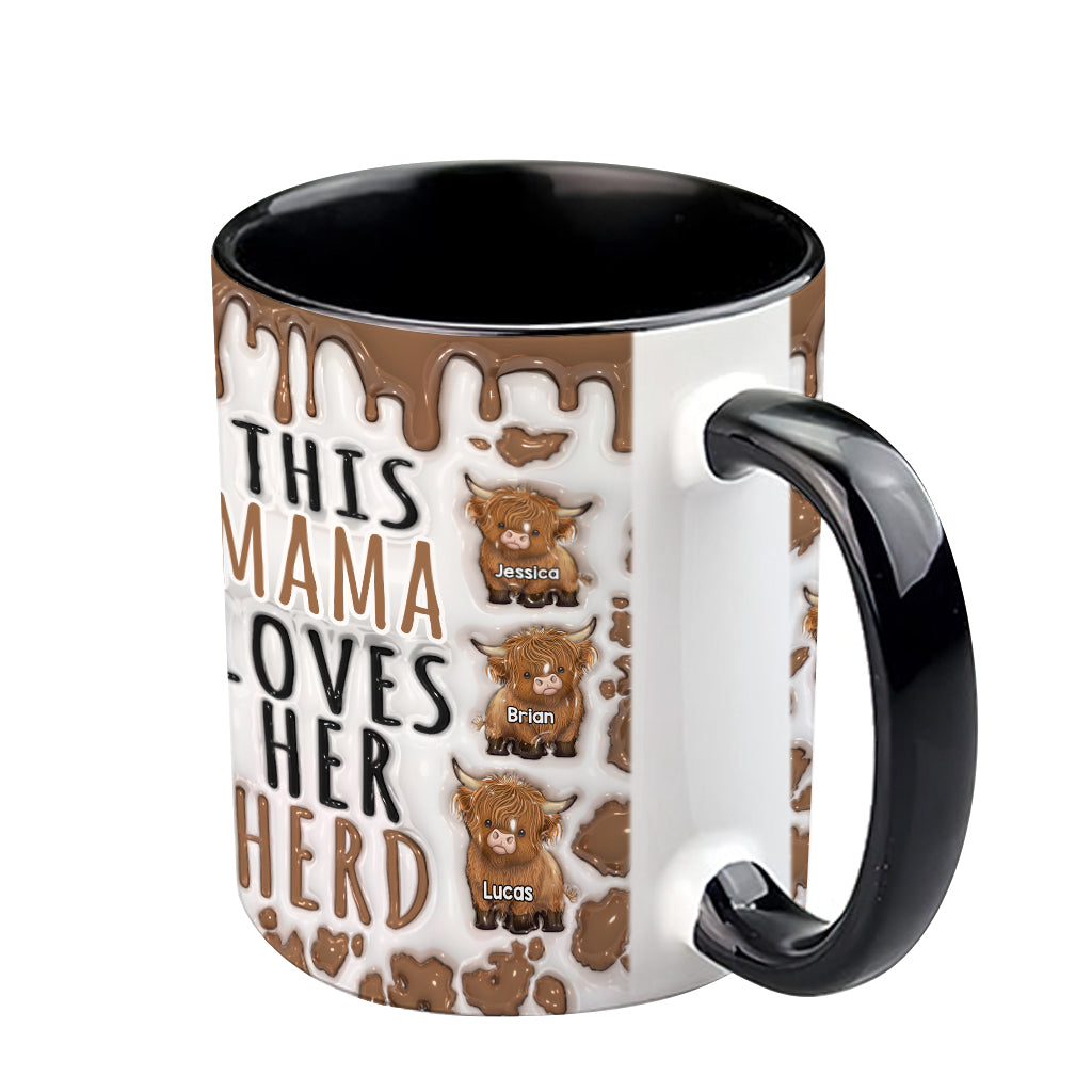 Diese Mama liebt ihre Herde – personalisierte Tasse mit Hochlandrind-Motiv
