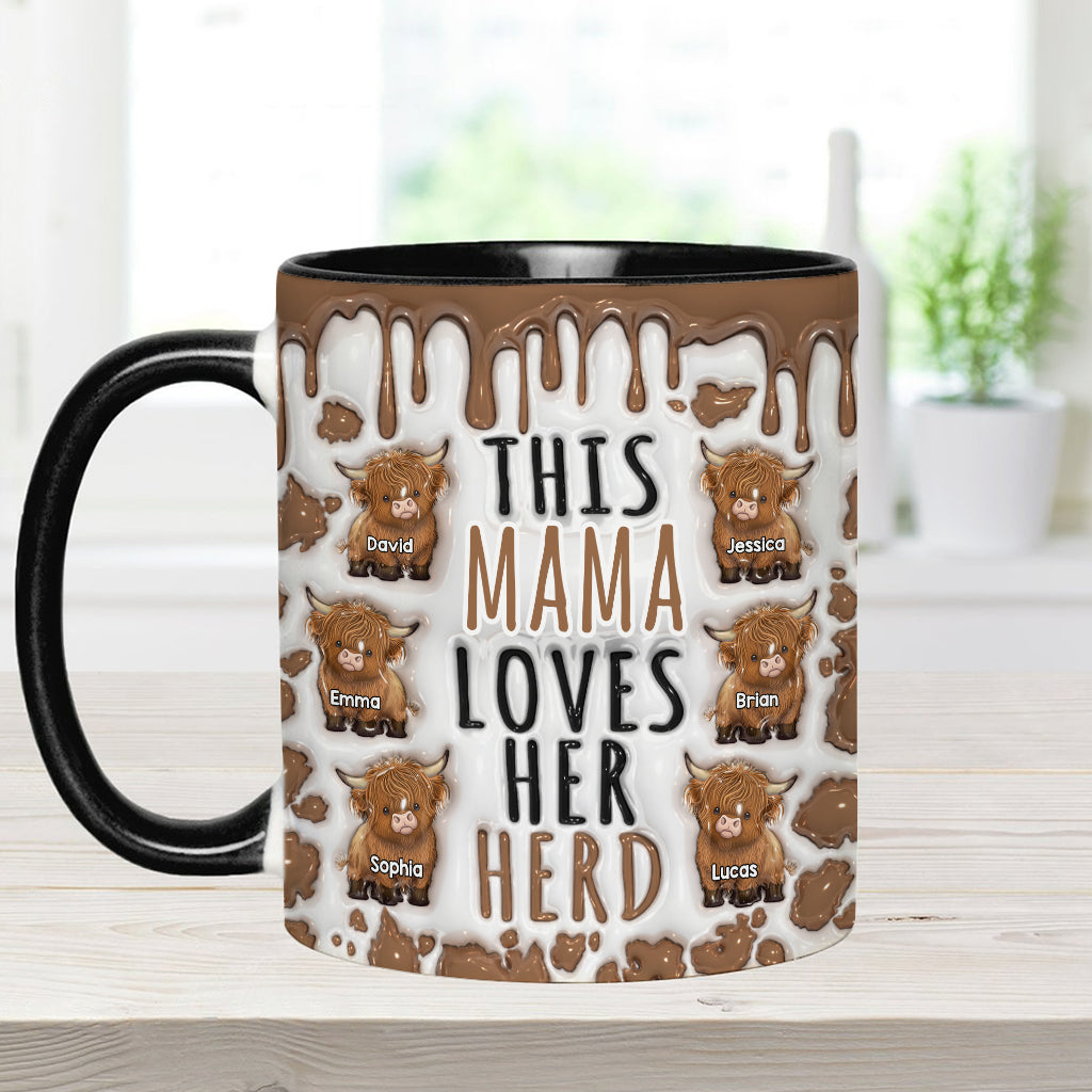 Diese Mama liebt ihre Herde – personalisierte Tasse mit Hochlandrind-Motiv