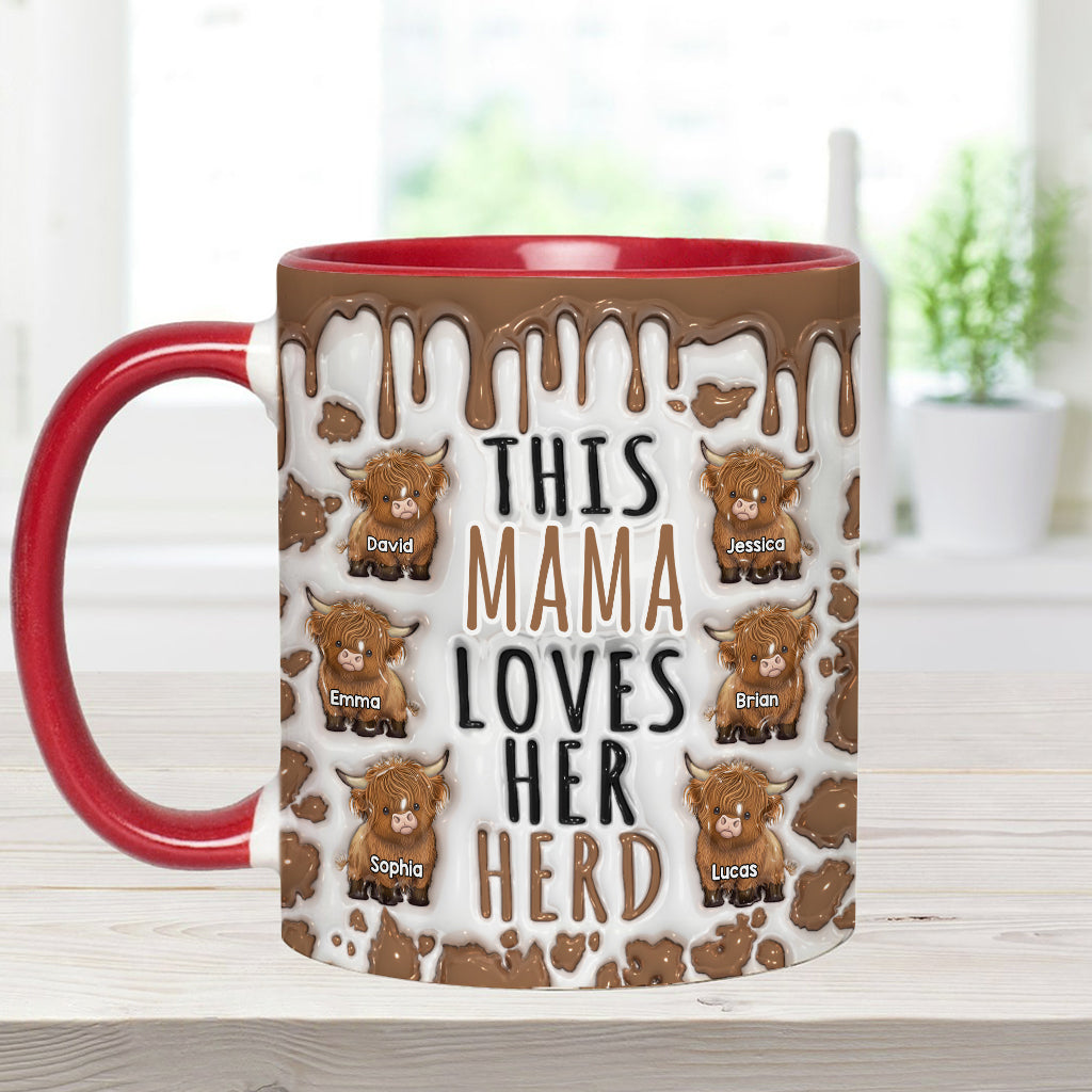 Diese Mama liebt ihre Herde – personalisierte Tasse mit Hochlandrind-Motiv