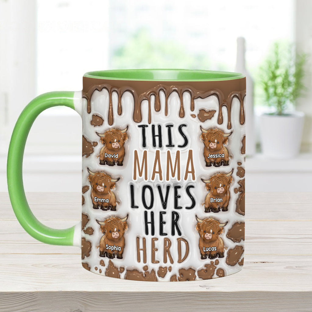 Diese Mama liebt ihre Herde – personalisierte Tasse mit Hochlandrind-Motiv