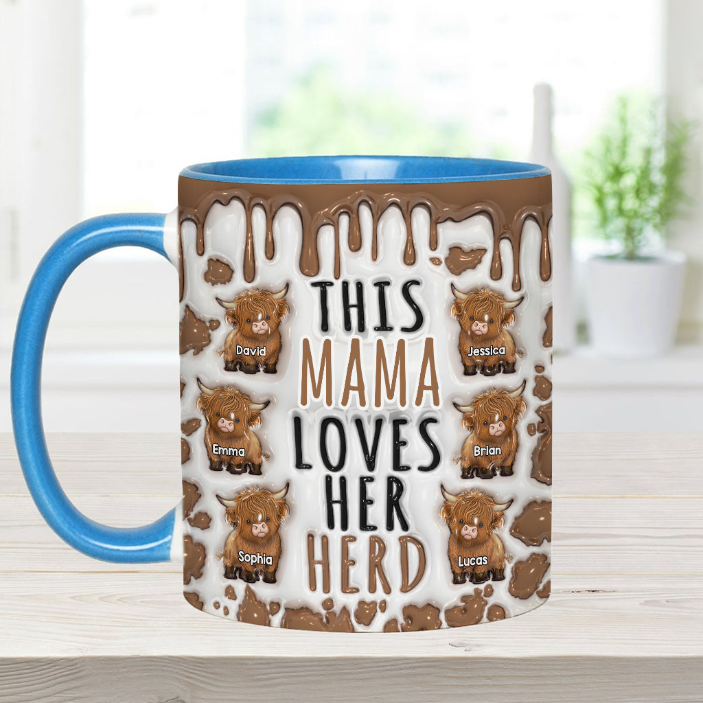 Diese Mama liebt ihre Herde – personalisierte Tasse mit Hochlandrind-Motiv