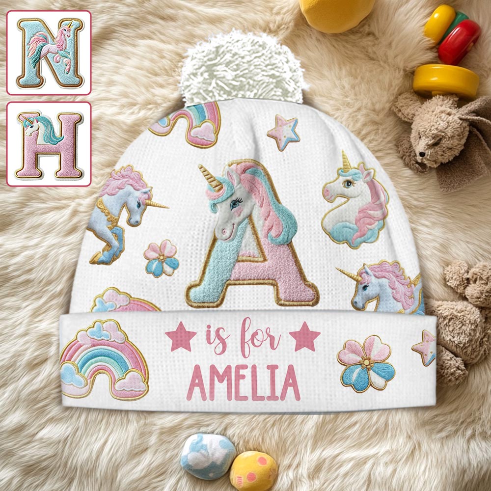 Wunderschönes Einhorn-Alphabet – personalisierte Kindermütze