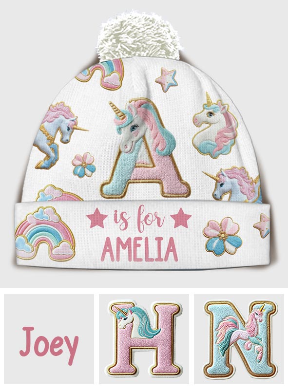 Wunderschönes Einhorn-Alphabet – personalisierte Kindermütze