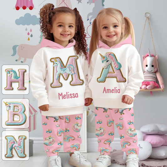 Magnifique alphabet licorne - Sweat à capuche et pantalon de jogging personnalisés pour enfant
