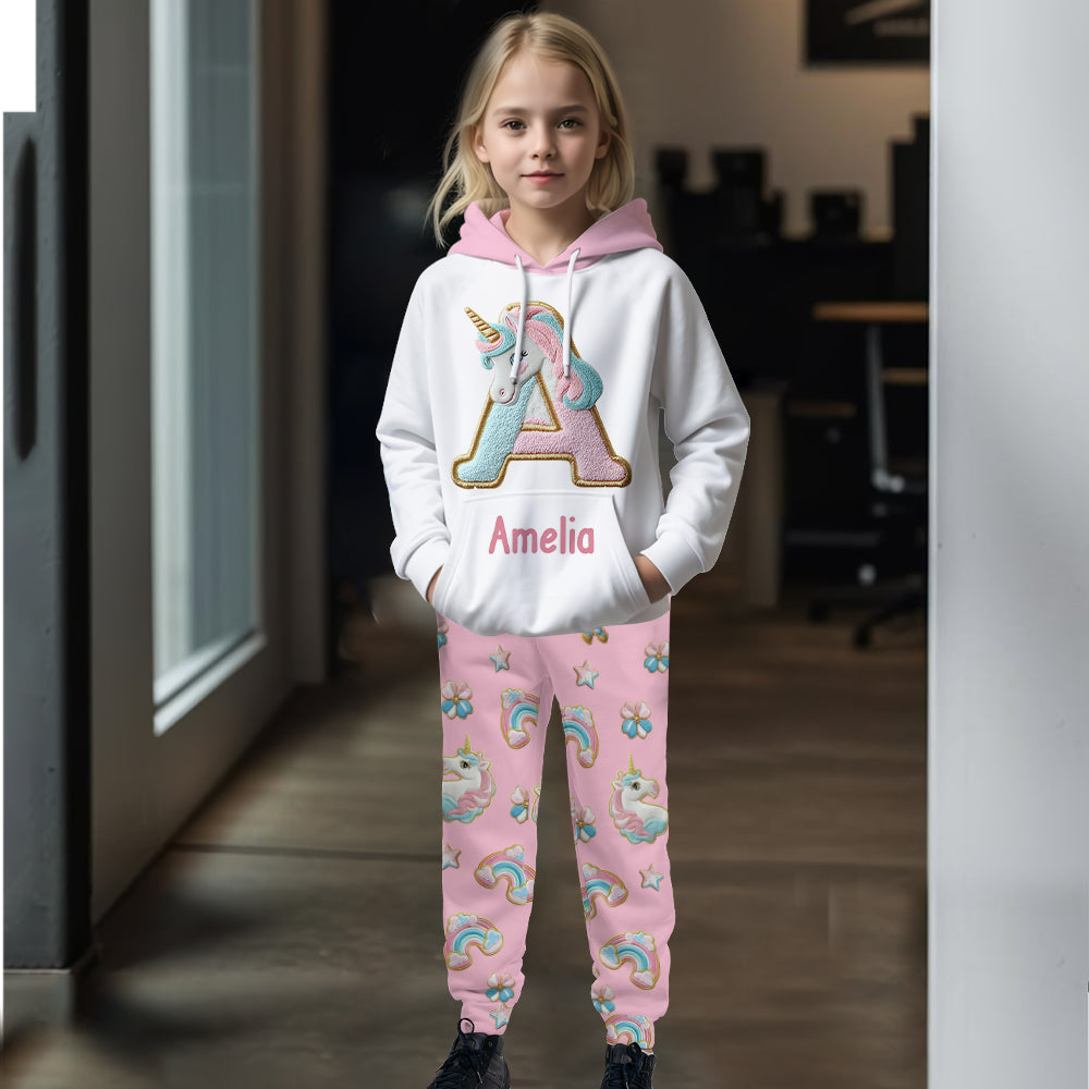 Magnifique alphabet licorne - Sweat à capuche et pantalon de jogging personnalisés pour enfant