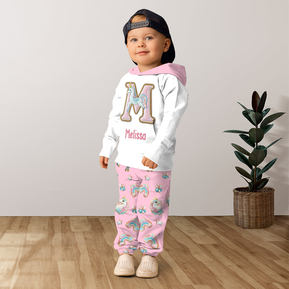 Magnifique alphabet licorne - Sweat à capuche et pantalon de jogging personnalisés pour enfant
