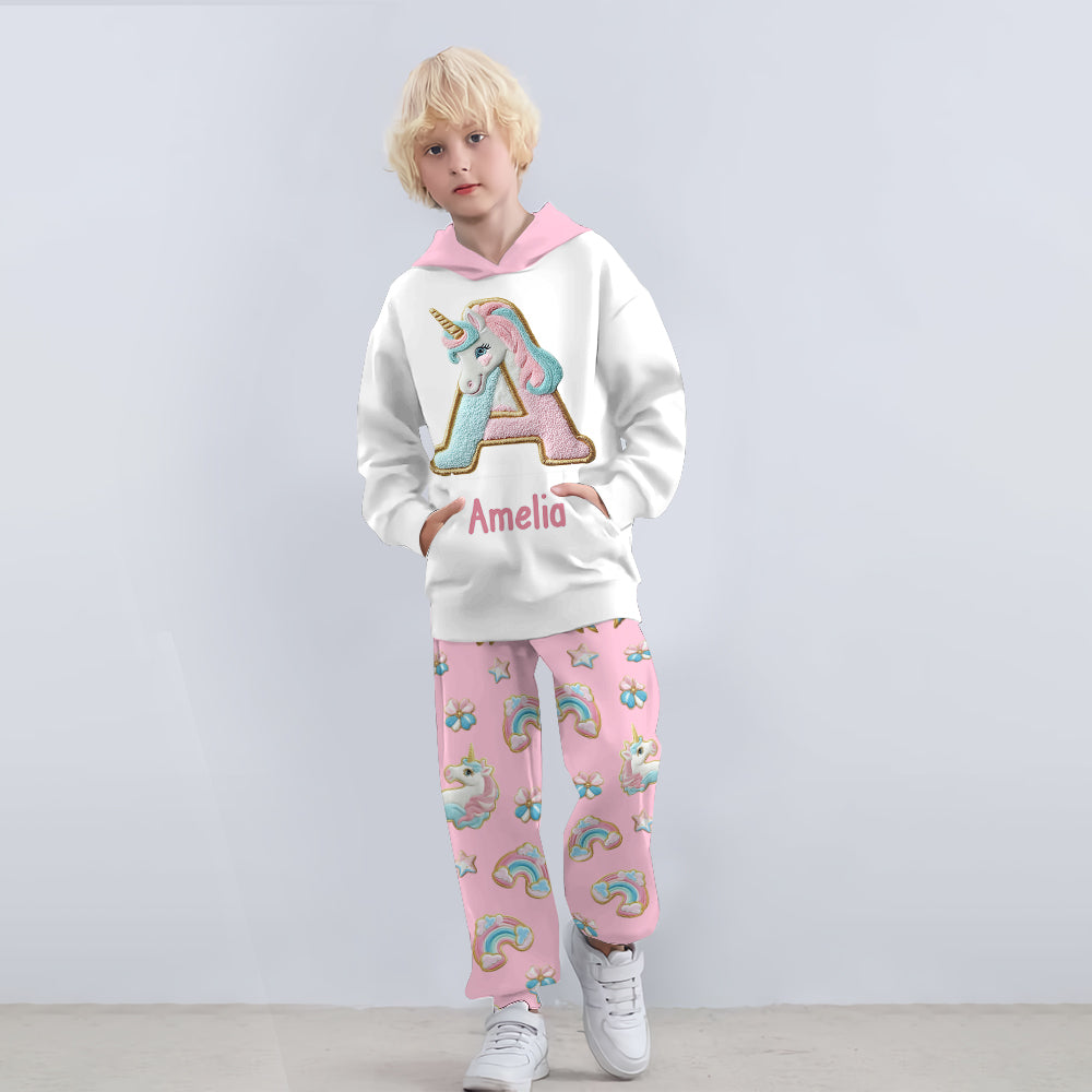 Magnifique alphabet licorne - Sweat à capuche et pantalon de jogging personnalisés pour enfant