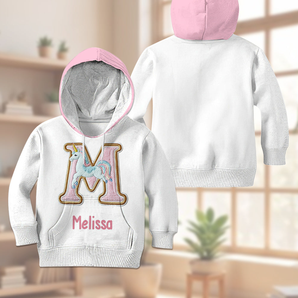 Magnifique alphabet licorne - Sweat à capuche et pantalon de jogging personnalisés pour enfant
