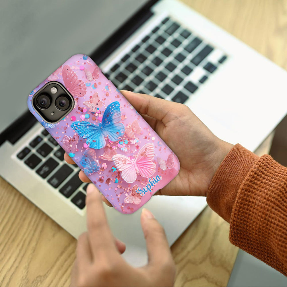 Coque de téléphone personnalisée avec motif papillon scintillant - Papillons scintillants