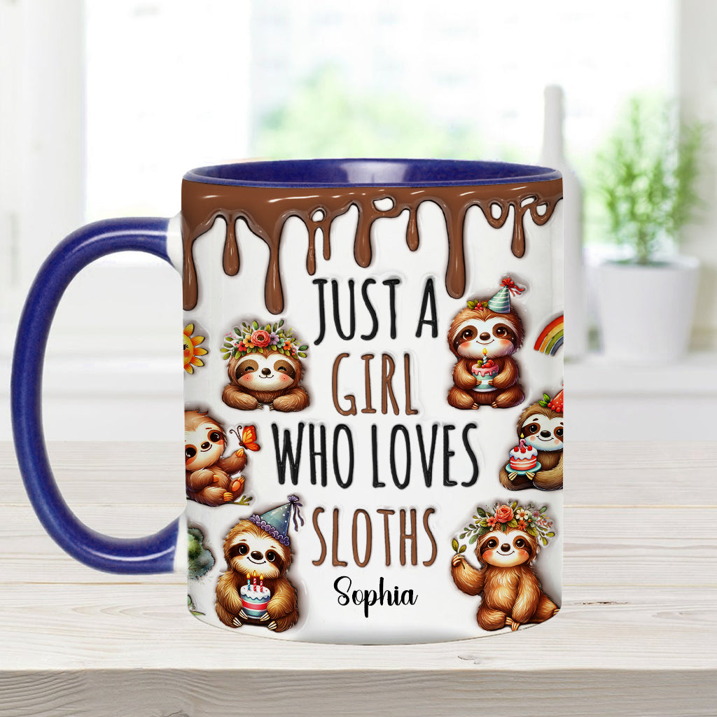 Mug personnalisé « Juste une fille qui adore les paresseux » avec motif paresseux