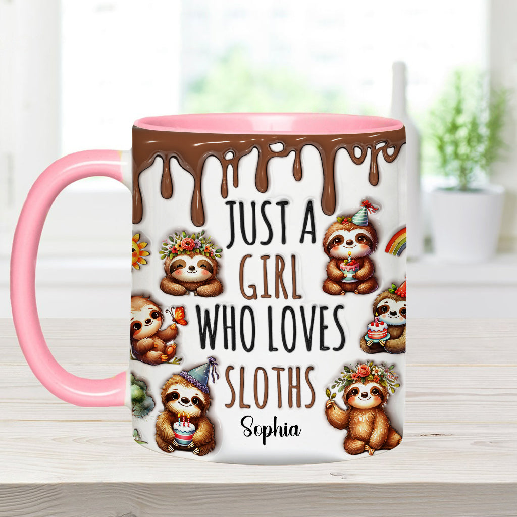 Mug personnalisé « Juste une fille qui adore les paresseux » avec motif paresseux
