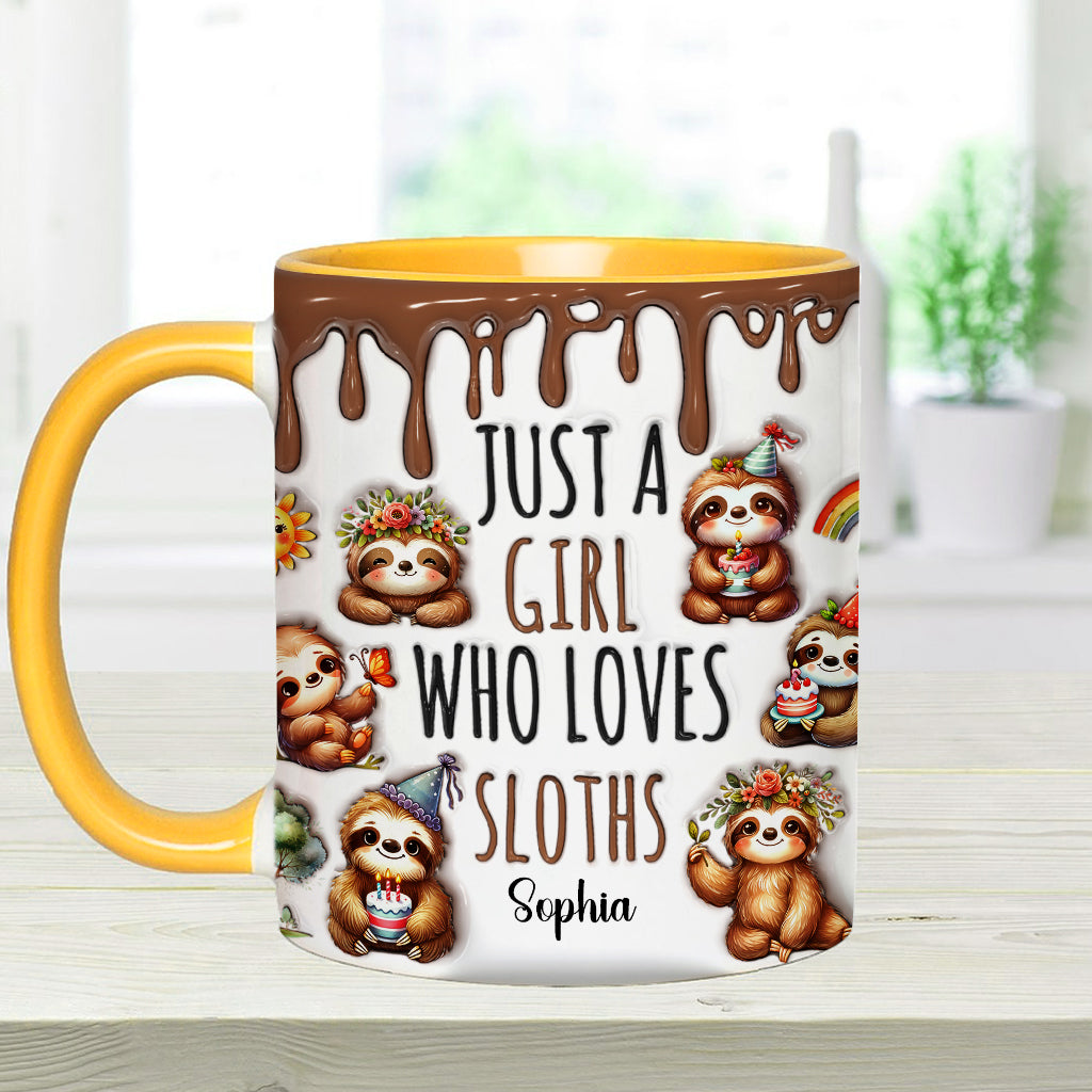 Mug personnalisé « Juste une fille qui adore les paresseux » avec motif paresseux