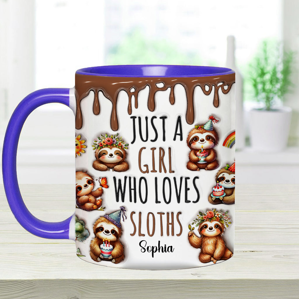 Mug personnalisé « Juste une fille qui adore les paresseux » avec motif paresseux