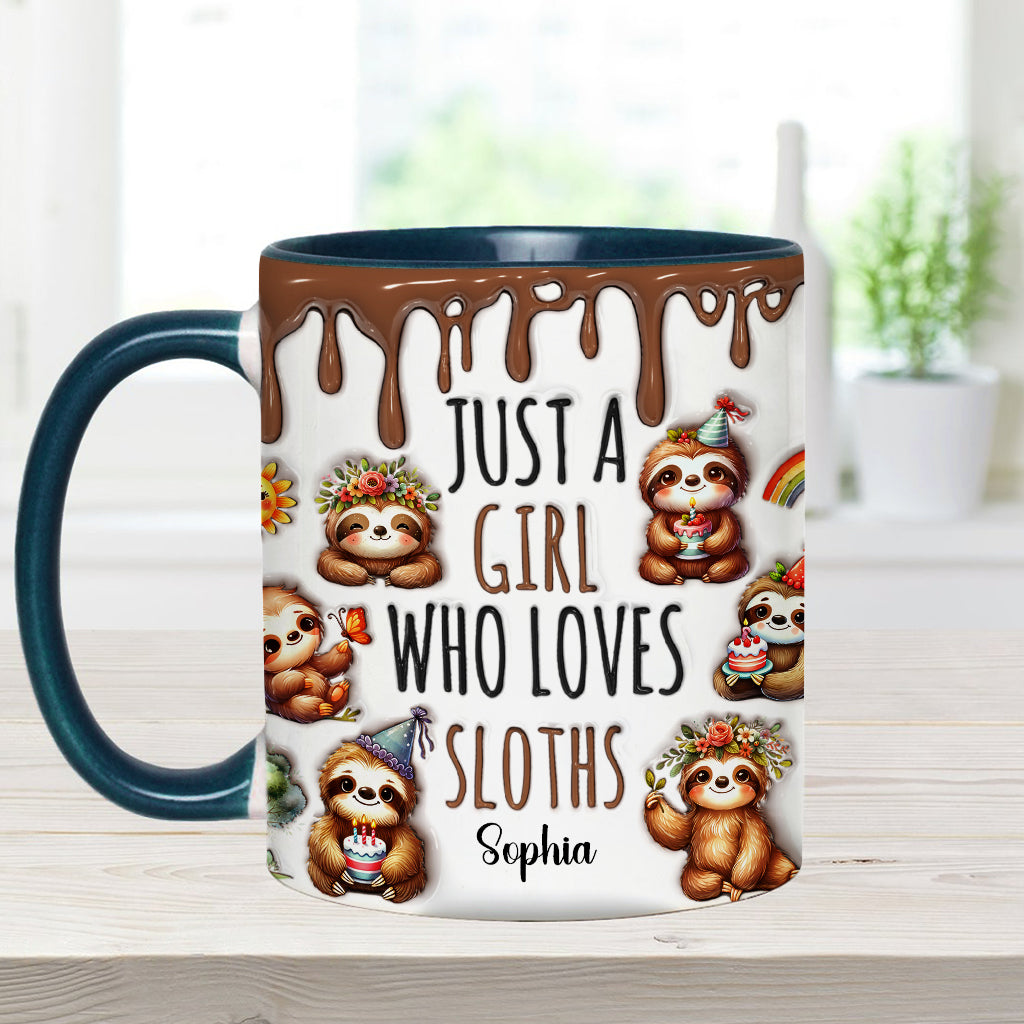 Mug personnalisé « Juste une fille qui adore les paresseux » avec motif paresseux