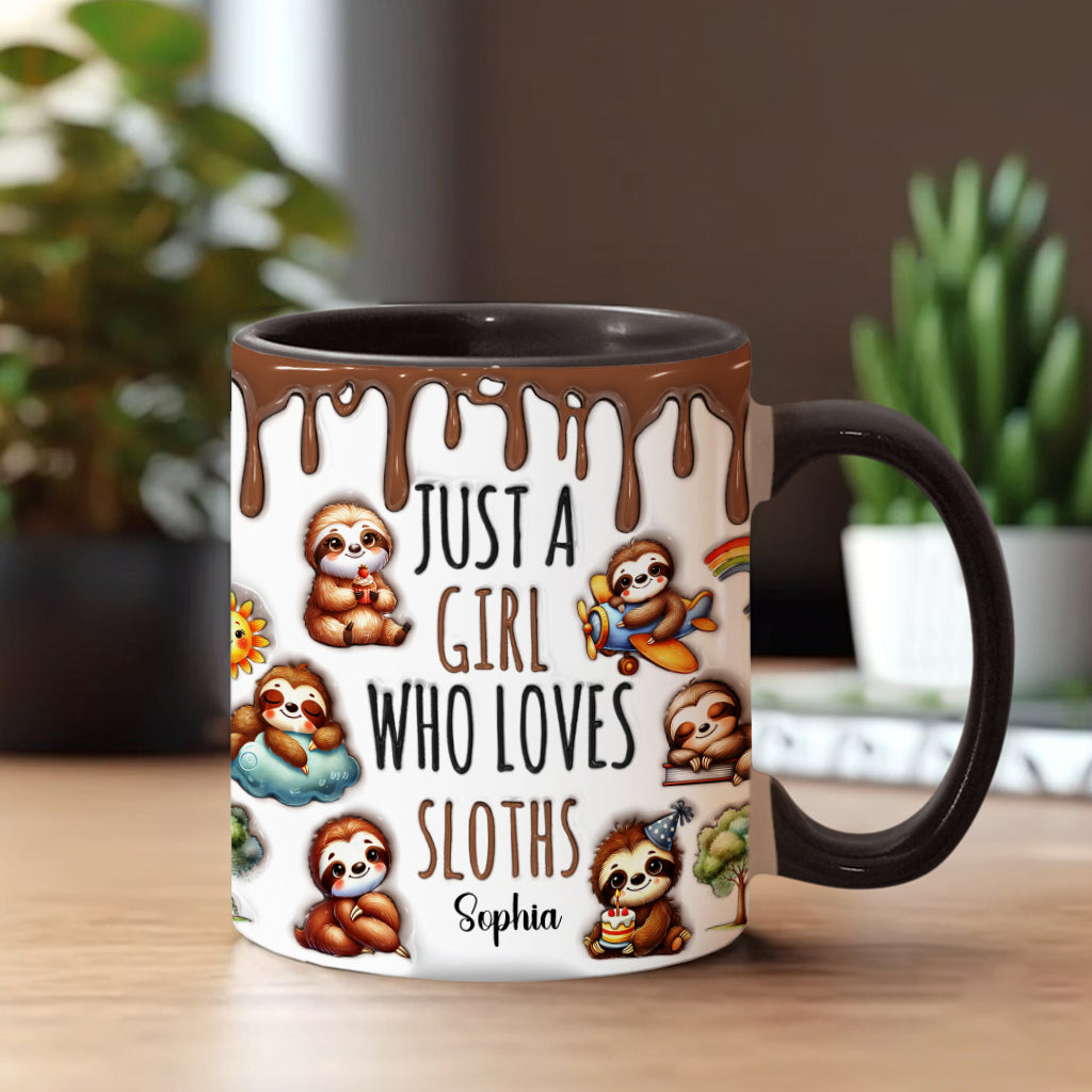 Mug personnalisé « Juste une fille qui adore les paresseux » avec motif paresseux