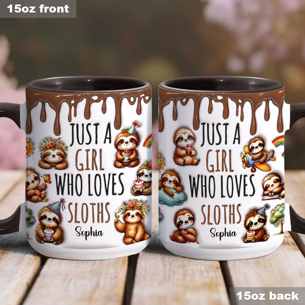 Mug personnalisé « Juste une fille qui adore les paresseux » avec motif paresseux