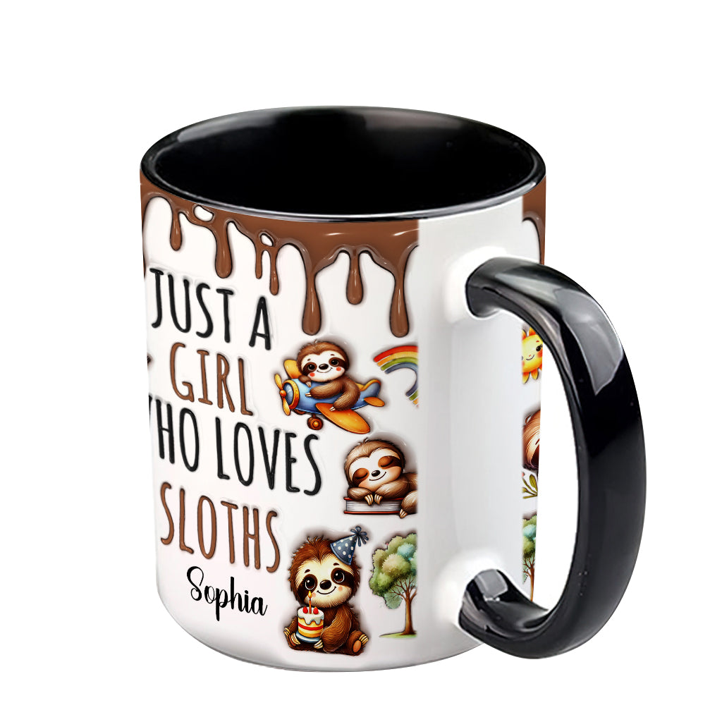 Mug personnalisé « Juste une fille qui adore les paresseux » avec motif paresseux
