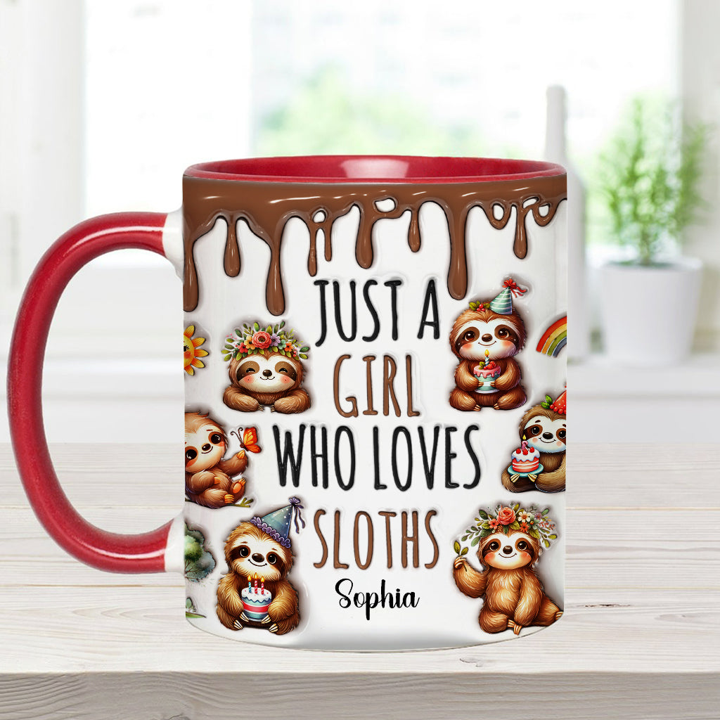 Mug personnalisé « Juste une fille qui adore les paresseux » avec motif paresseux
