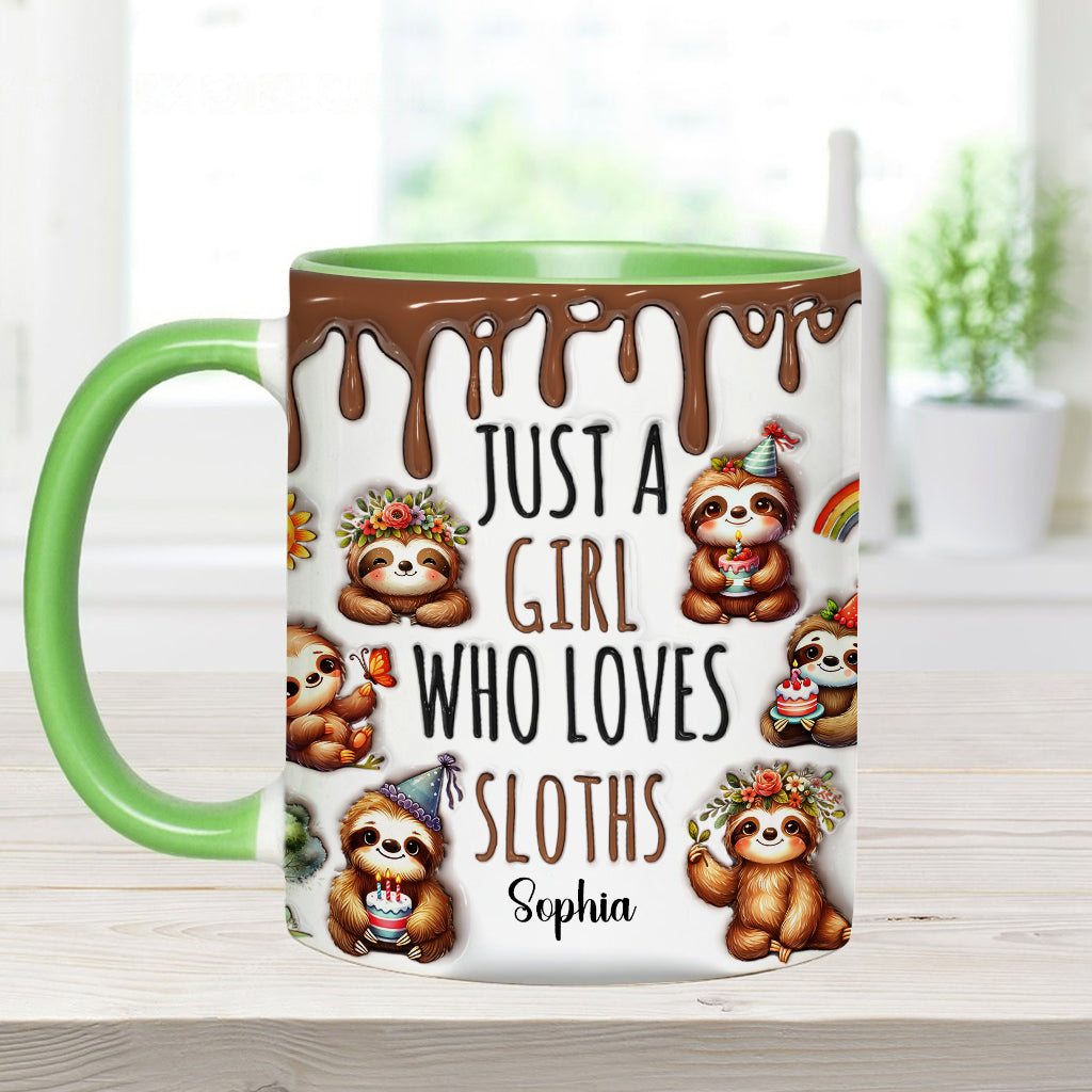 Mug personnalisé « Juste une fille qui adore les paresseux » avec motif paresseux