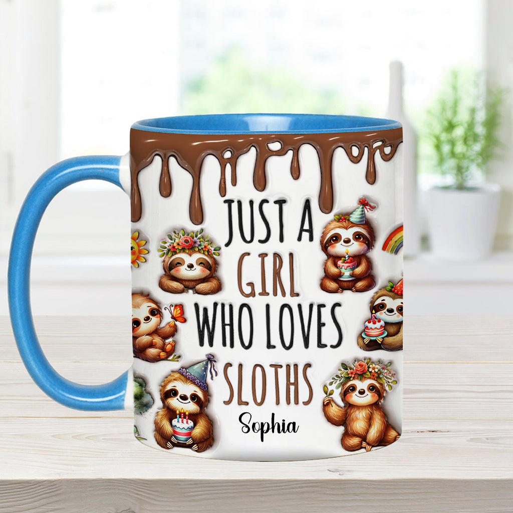 Mug personnalisé « Juste une fille qui adore les paresseux » avec motif paresseux