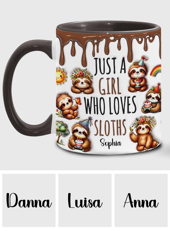 Mug personnalisé « Juste une fille qui adore les paresseux » avec motif paresseux