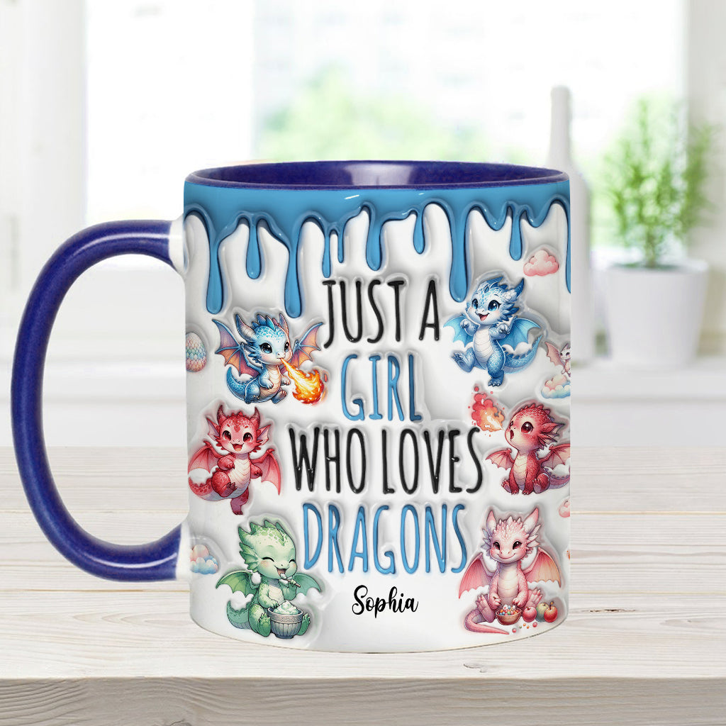 Einfach ein Mädchen, das Drachen liebt – personalisierte Tasse mit Drachenmotiv