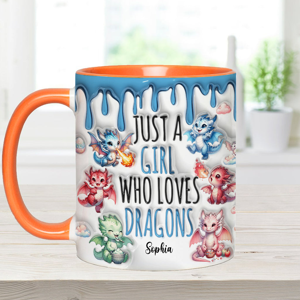 Einfach ein Mädchen, das Drachen liebt – personalisierte Tasse mit Drachenmotiv