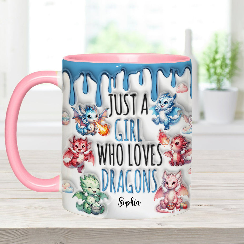 Einfach ein Mädchen, das Drachen liebt – personalisierte Tasse mit Drachenmotiv