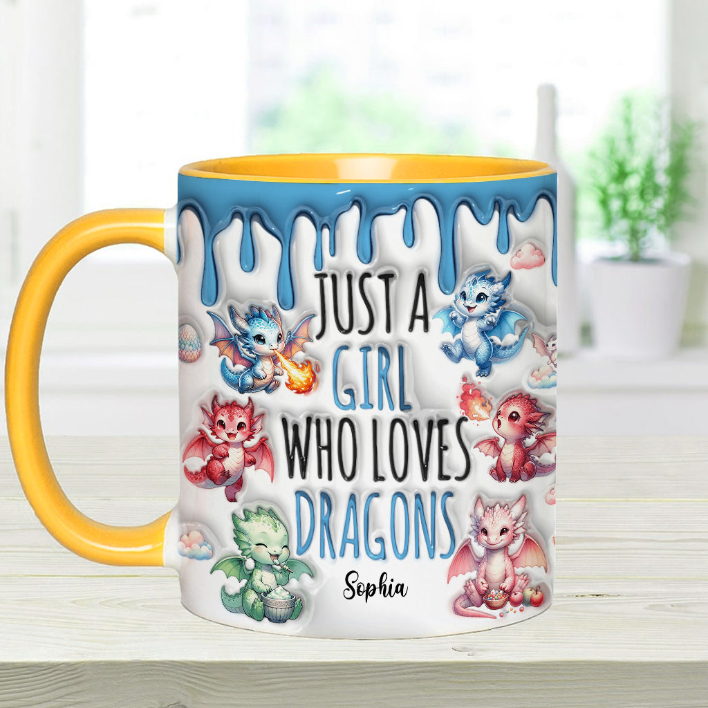 Einfach ein Mädchen, das Drachen liebt – personalisierte Tasse mit Drachenmotiv