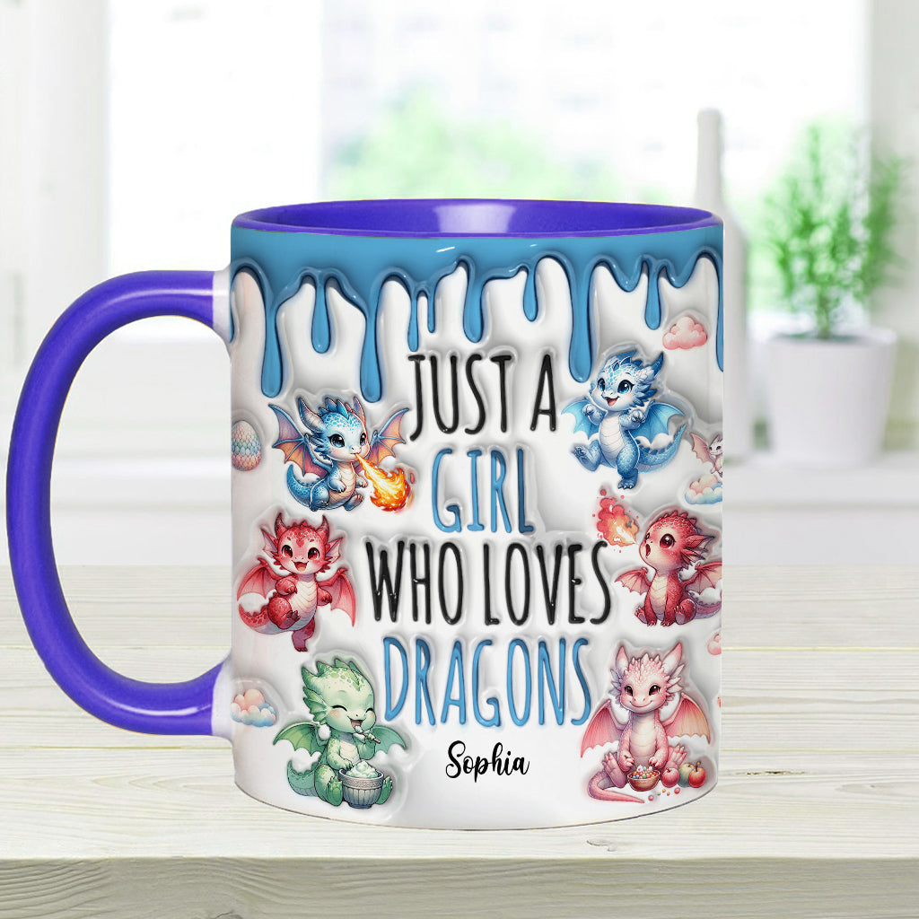 Einfach ein Mädchen, das Drachen liebt – personalisierte Tasse mit Drachenmotiv