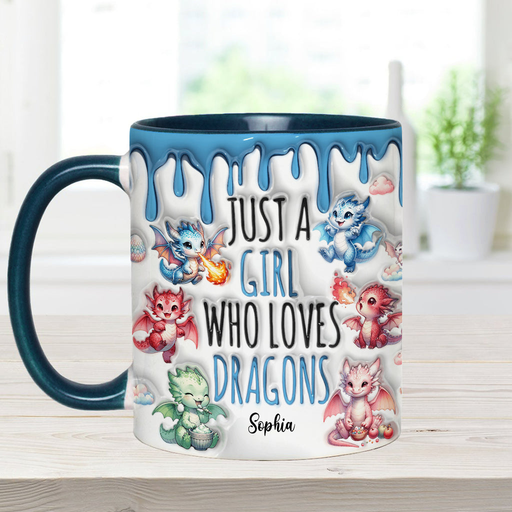 Einfach ein Mädchen, das Drachen liebt – personalisierte Tasse mit Drachenmotiv