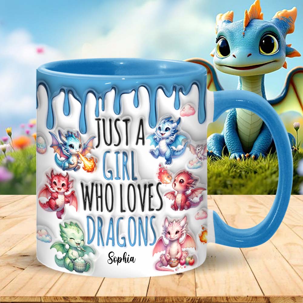 Einfach ein Mädchen, das Drachen liebt – personalisierte Tasse mit Drachenmotiv