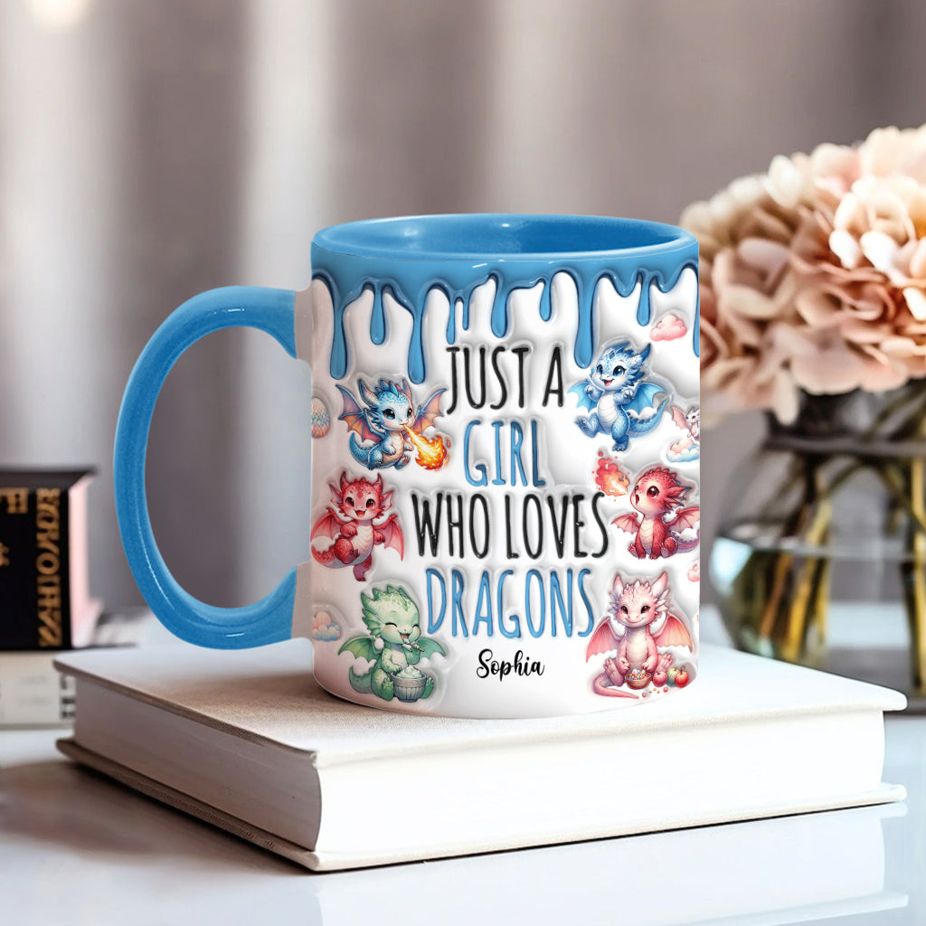 Einfach ein Mädchen, das Drachen liebt – personalisierte Tasse mit Drachenmotiv